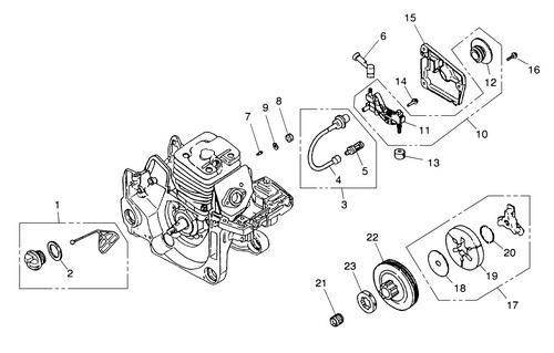 Деталировка на бензопилу (система подачи масла, сцепление) WATT WT-2245 (11.022.045.00)