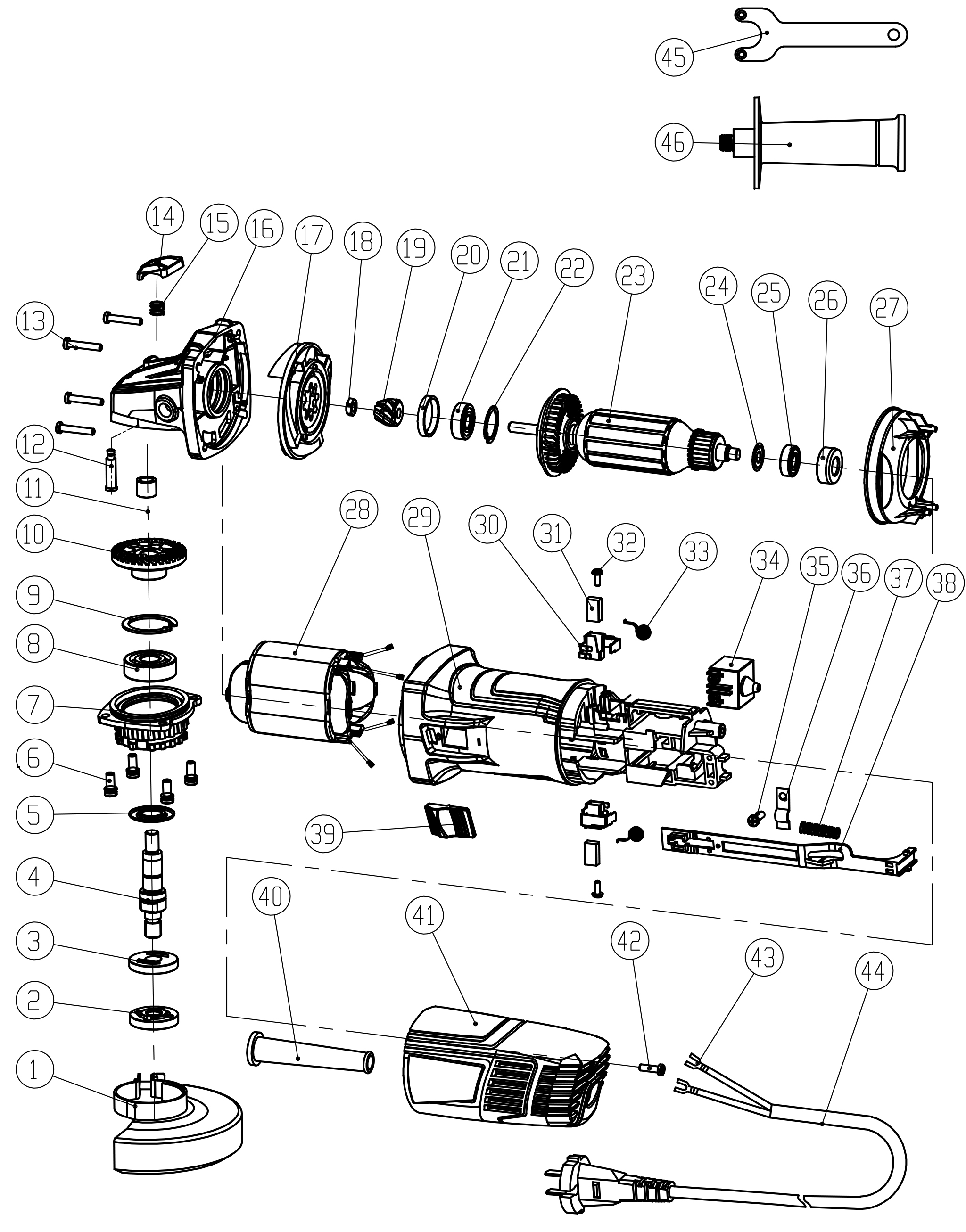 Деталировка на болгарку WATT WWS-1000 (4.010.125.20) Деталировка на болгарку WATT WWS-1000 (4.010.125.20)
