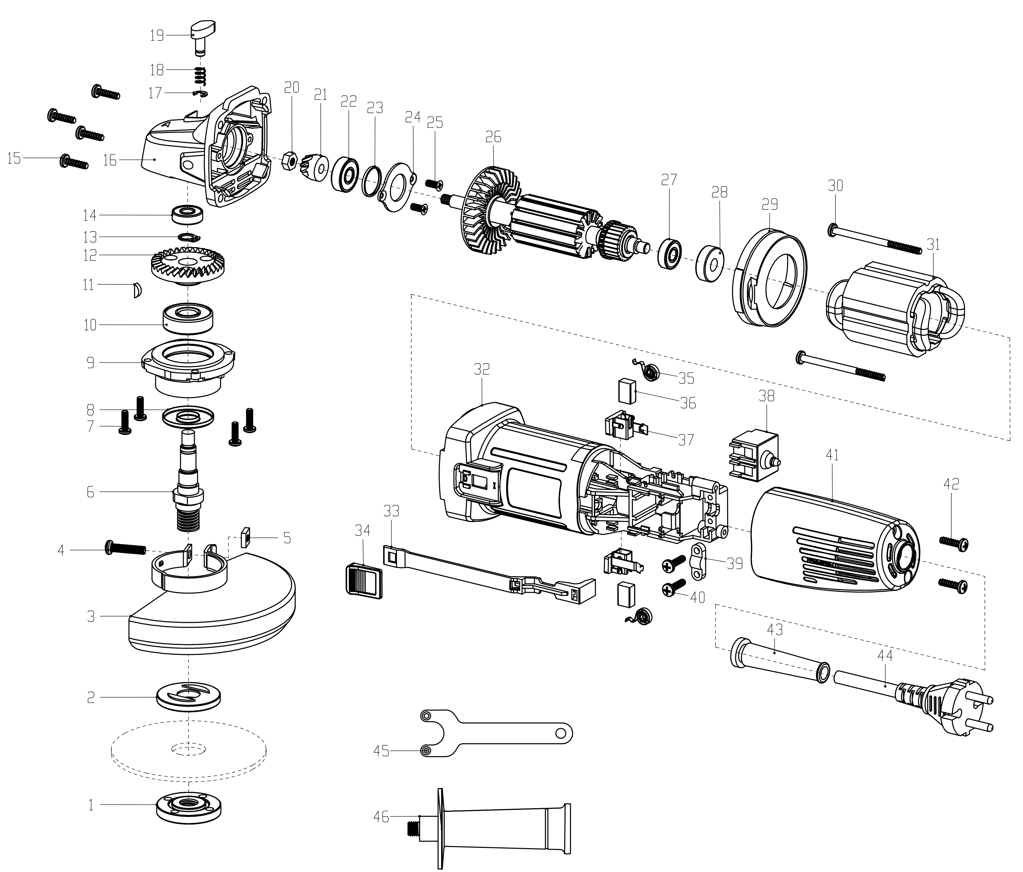 Деталировка на болгарку WATT WWS-950 (4.950.125.00) Деталировка на болгарку WATT WWS-950 (4.950.125.00)